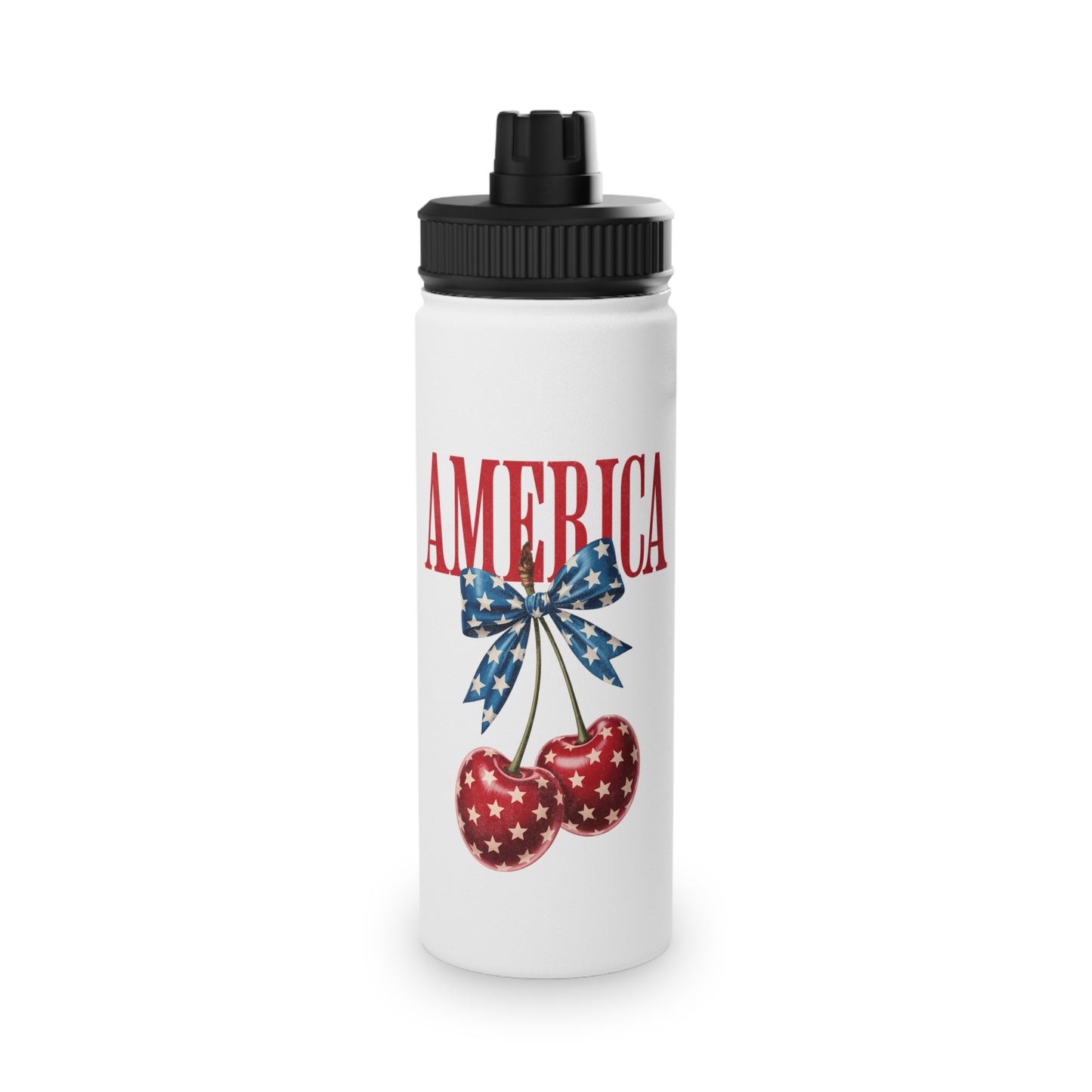 Patriotic Cherry Stainless Steel Water Bottle — USA Stars & Stripes Sports Lid