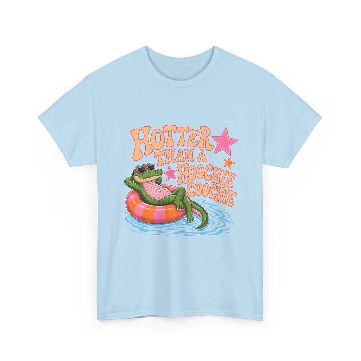 Graphic Tee — "Hotter Than a Hoochie Coochie" Alligator Pool Float Shirt