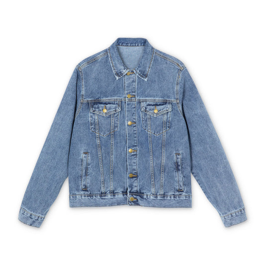 Denim Jacket with Patriotic Skull Back Graphic – American Flag Cowboy Skull Design