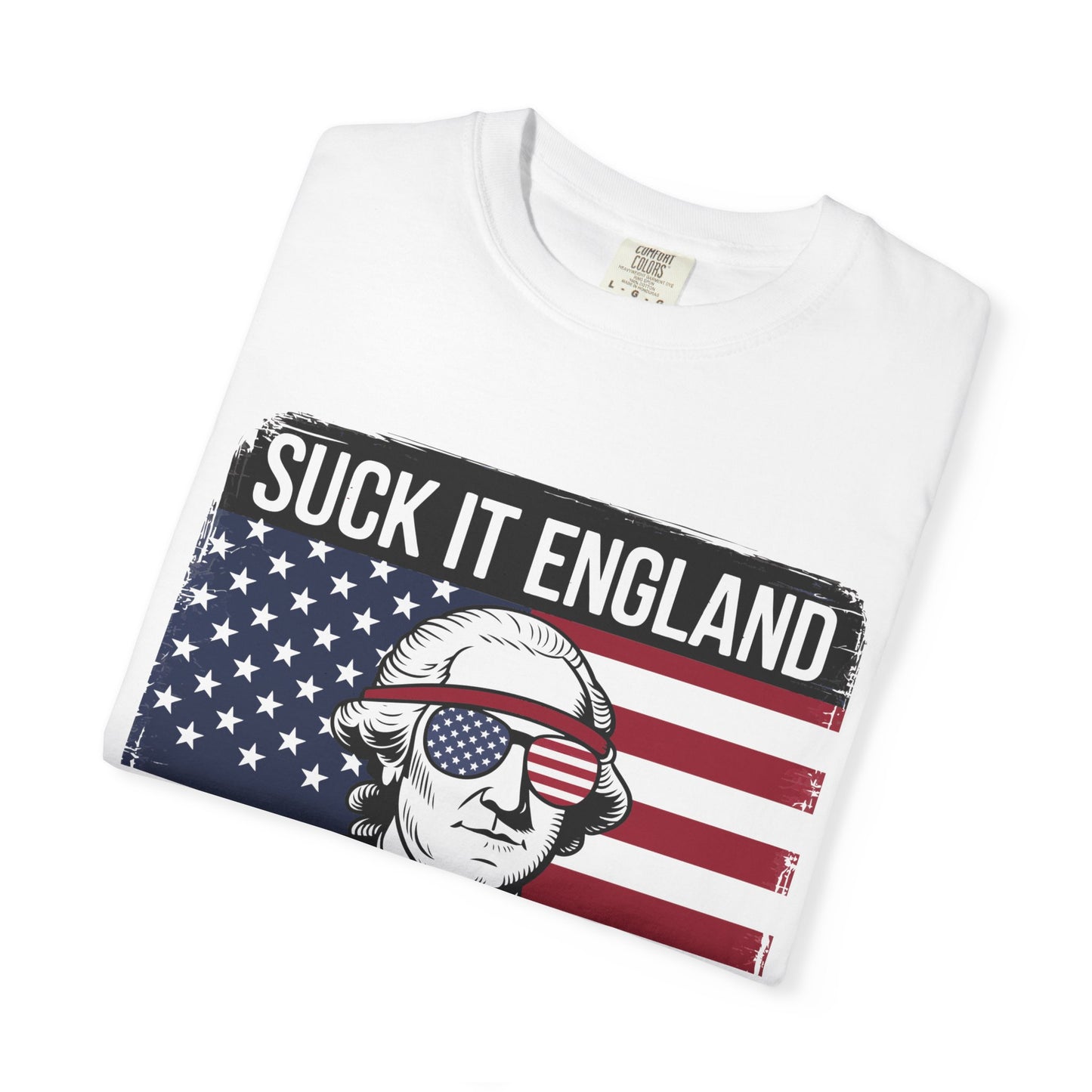 Patriotic Graphic T-Shirt — 'Suck It England' George Washington 1776 Flag Tee