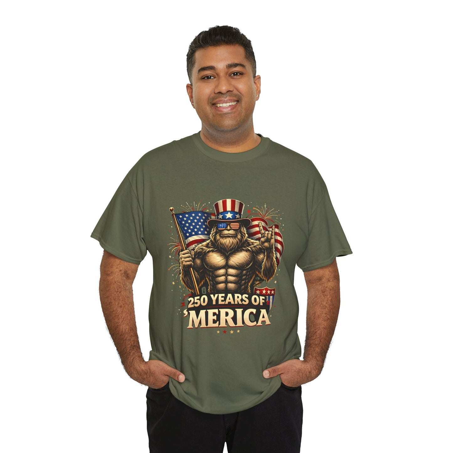 250 Years of America T-Shirt — Patriotic Uncle Sam Bigfoot Flag Tee
