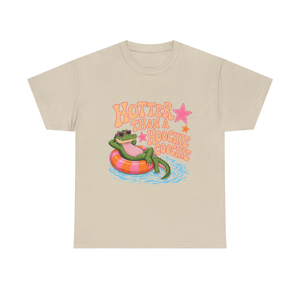 Graphic Tee — "Hotter Than a Hoochie Coochie" Alligator Pool Float Shirt