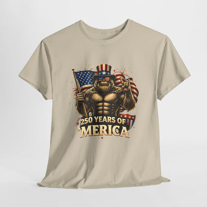 250 Years of America T-Shirt — Patriotic Uncle Sam Bigfoot Flag Tee