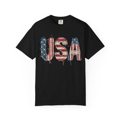 USA Flag Graphic T‑Shirt — Distressed Patriotic Tee for 4th of July