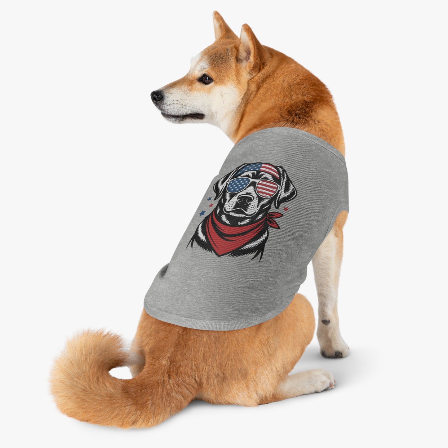 Patriotic Pup Tank Top — Dog with American Flag Sunglasses & Bandana