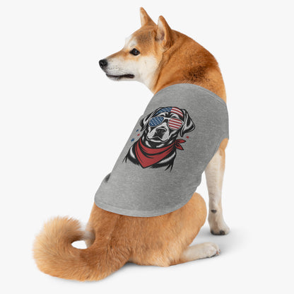 Patriotic Pup Tank Top — Dog with American Flag Sunglasses & Bandana