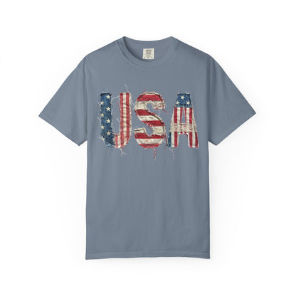 USA Flag Graphic T‑Shirt — Distressed Patriotic Tee for 4th of July