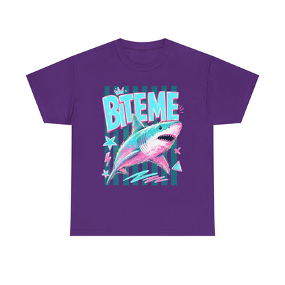Shark 'Bite Me' Graphic Tee — Retro Neon Coastal Surf T-Shirt