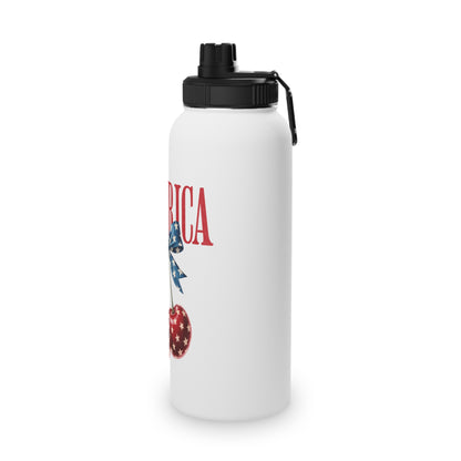 Patriotic Cherry Stainless Steel Water Bottle — USA Stars & Stripes Sports Lid