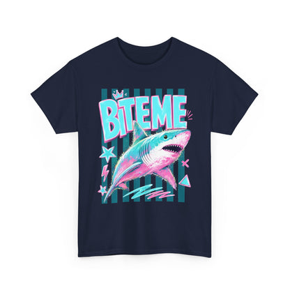 Shark 'Bite Me' Graphic Tee — Retro Neon Coastal Surf T-Shirt