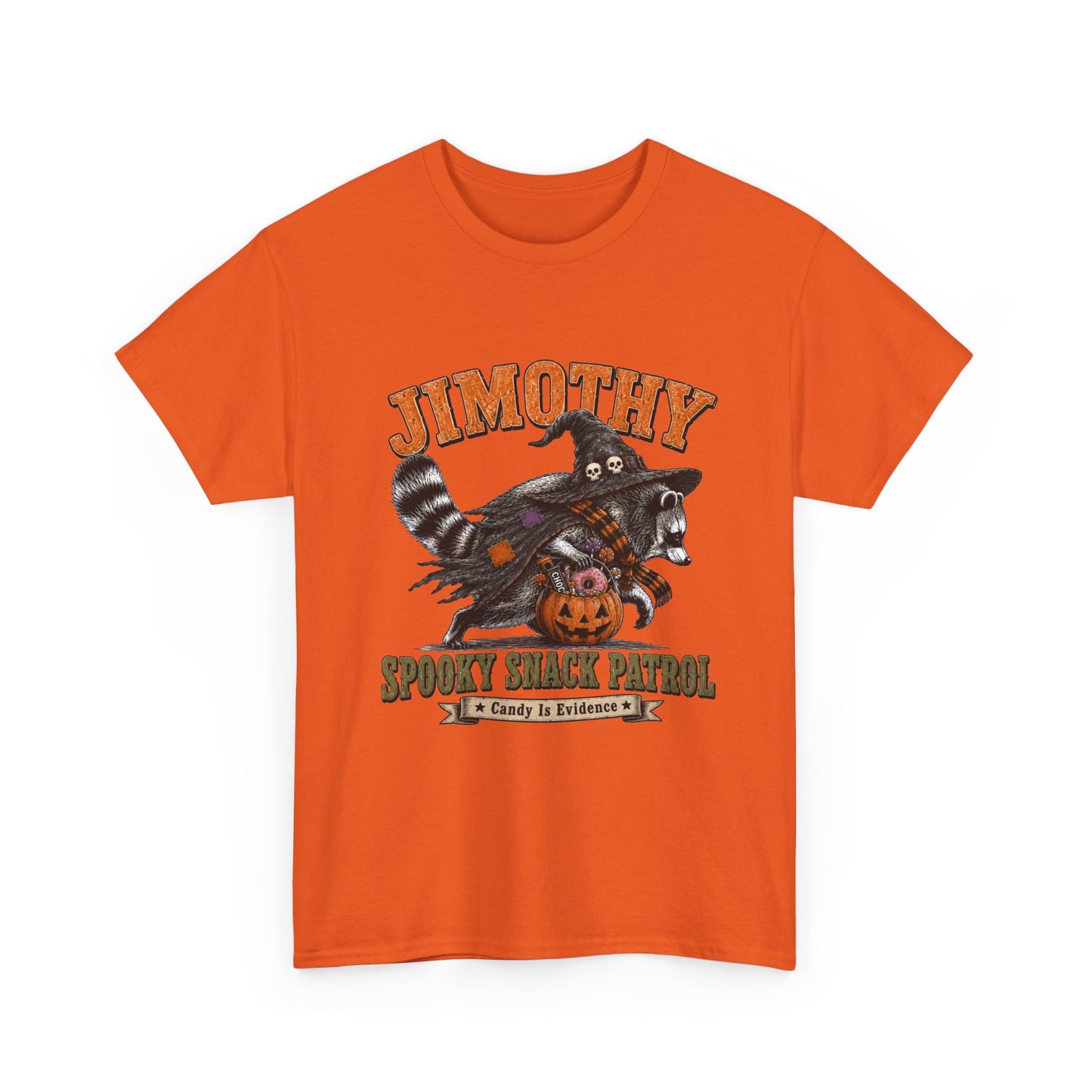 Halloween Racoon Tee — “Jimothy Spooky Snack Patrol” Graphic Shirt