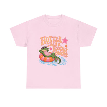Graphic Tee — "Hotter Than a Hoochie Coochie" Alligator Pool Float Shirt