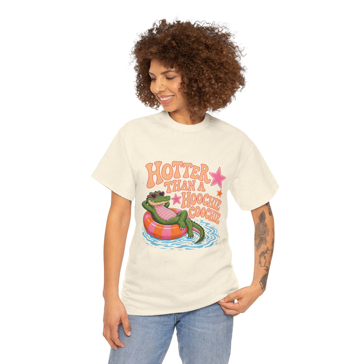 Graphic Tee — "Hotter Than a Hoochie Coochie" Alligator Pool Float Shirt