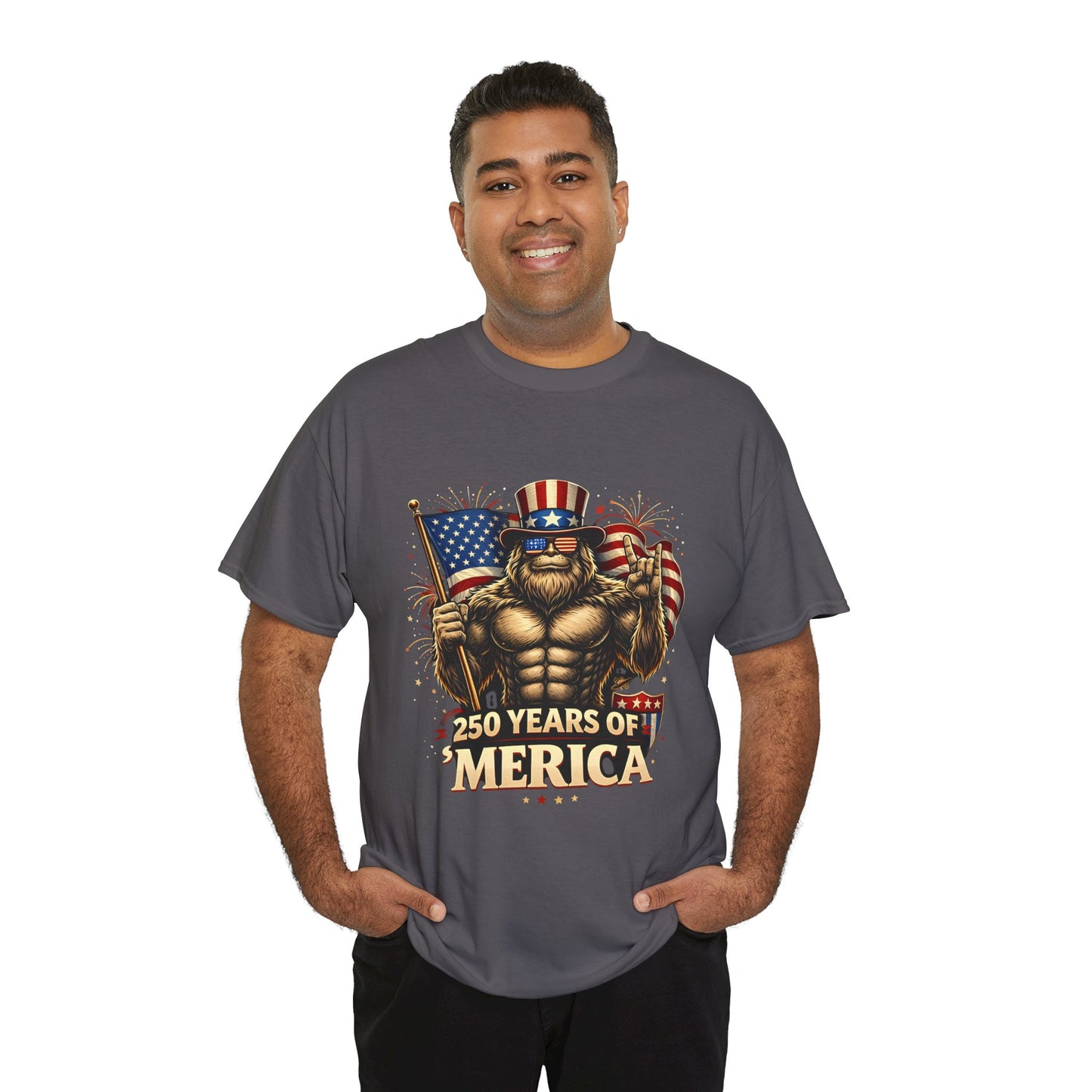 250 Years of America T-Shirt — Patriotic Uncle Sam Bigfoot Flag Tee
