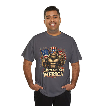 250 Years of America T-Shirt — Patriotic Uncle Sam Bigfoot Flag Tee