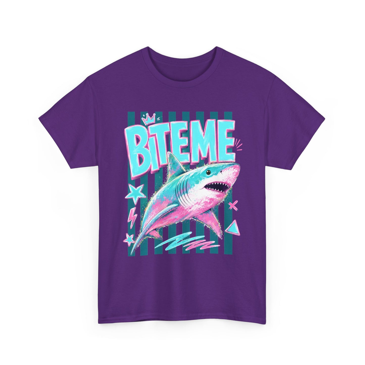 Shark 'Bite Me' Graphic Tee — Retro Neon Coastal Surf T-Shirt