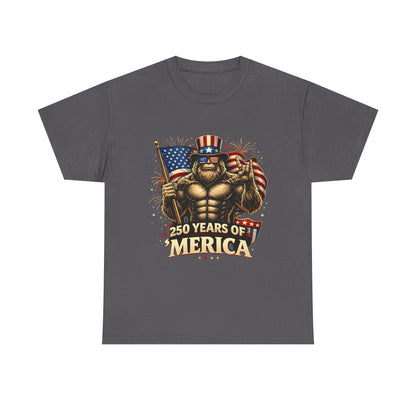 250 Years of America T-Shirt — Patriotic Uncle Sam Bigfoot Flag Tee