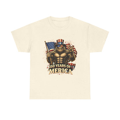250 Years of America T-Shirt — Patriotic Uncle Sam Bigfoot Flag Tee