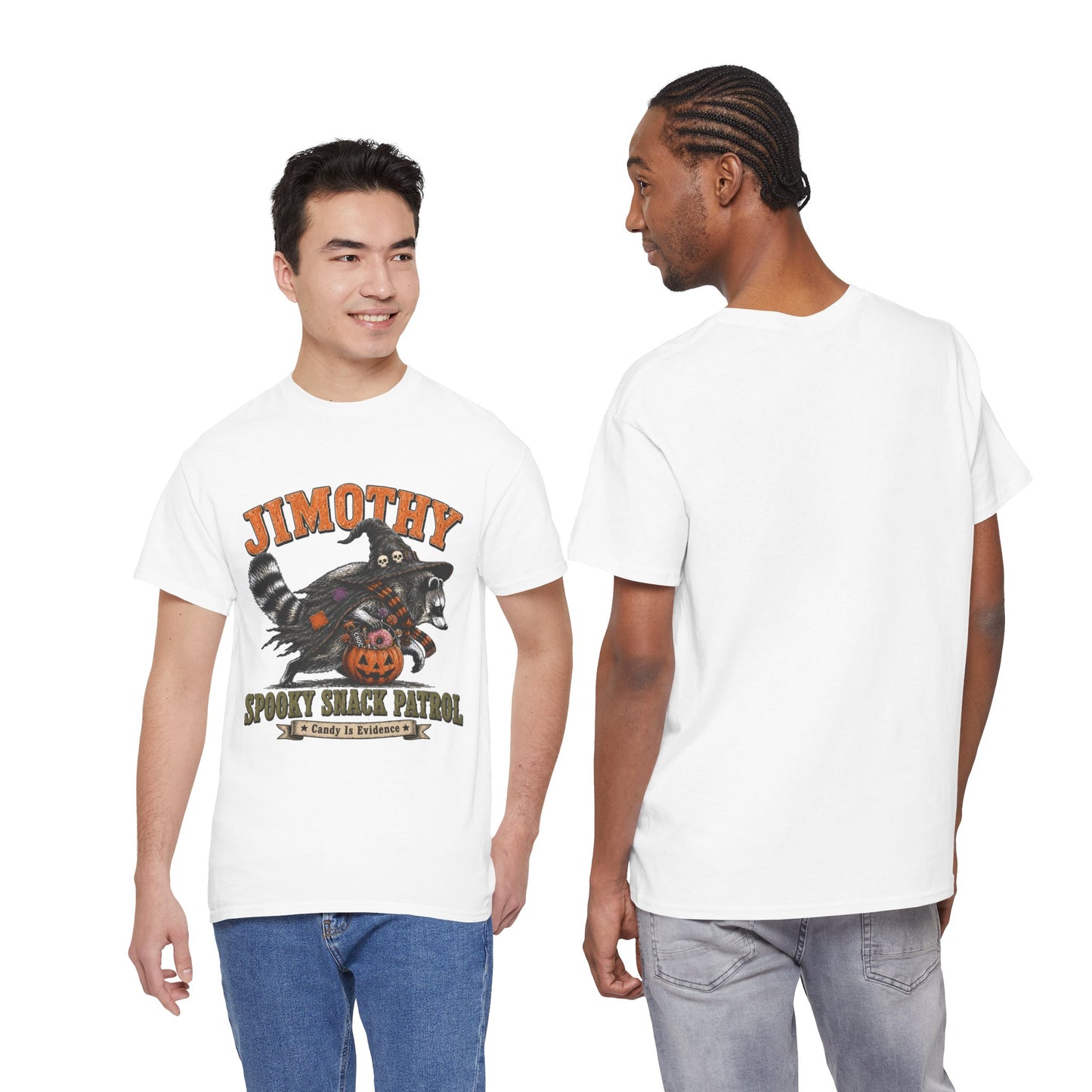 Halloween Racoon Tee — “Jimothy Spooky Snack Patrol” Graphic Shirt