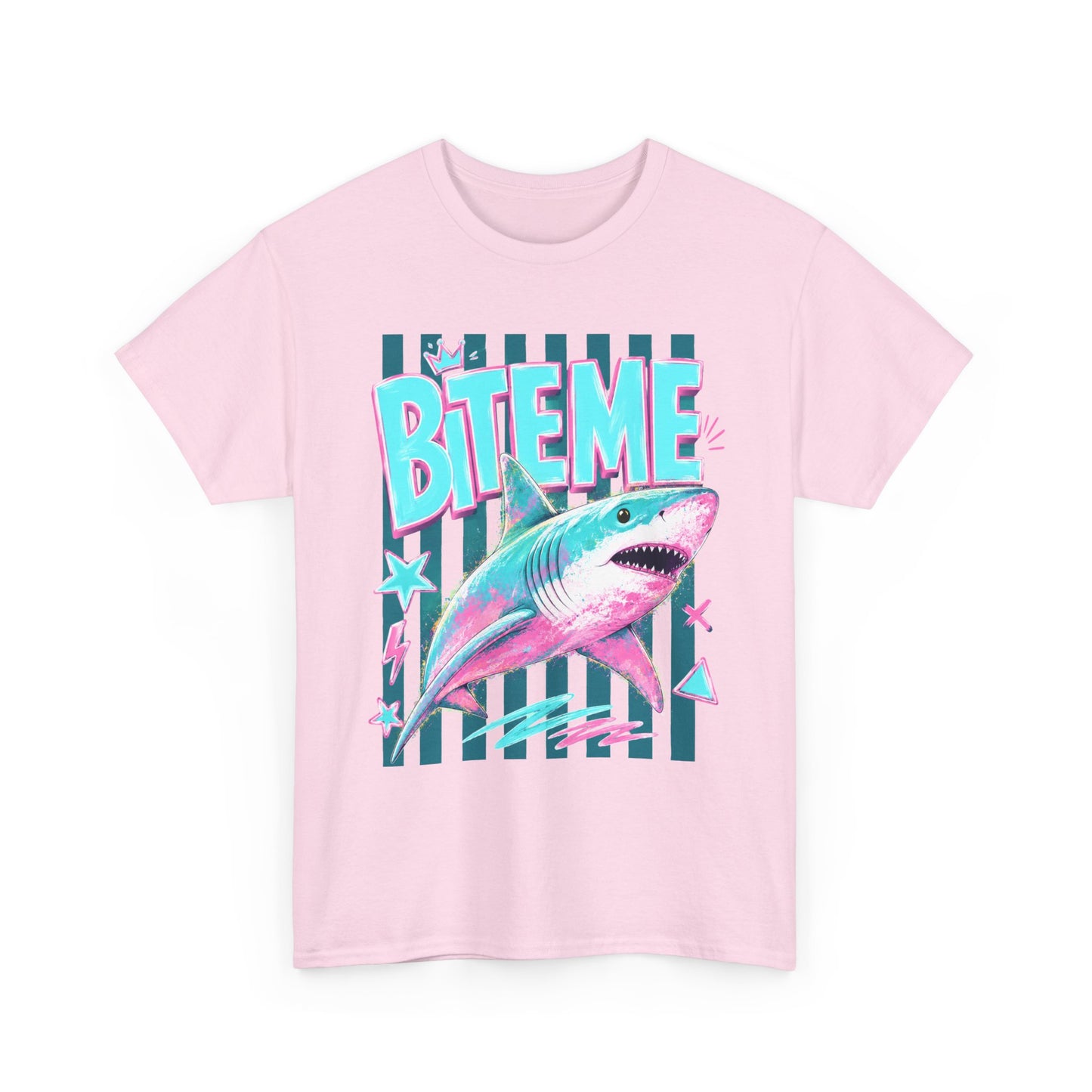 Shark 'Bite Me' Graphic Tee — Retro Neon Coastal Surf T-Shirt