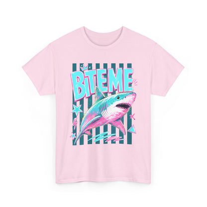 Shark 'Bite Me' Graphic Tee — Retro Neon Coastal Surf T-Shirt