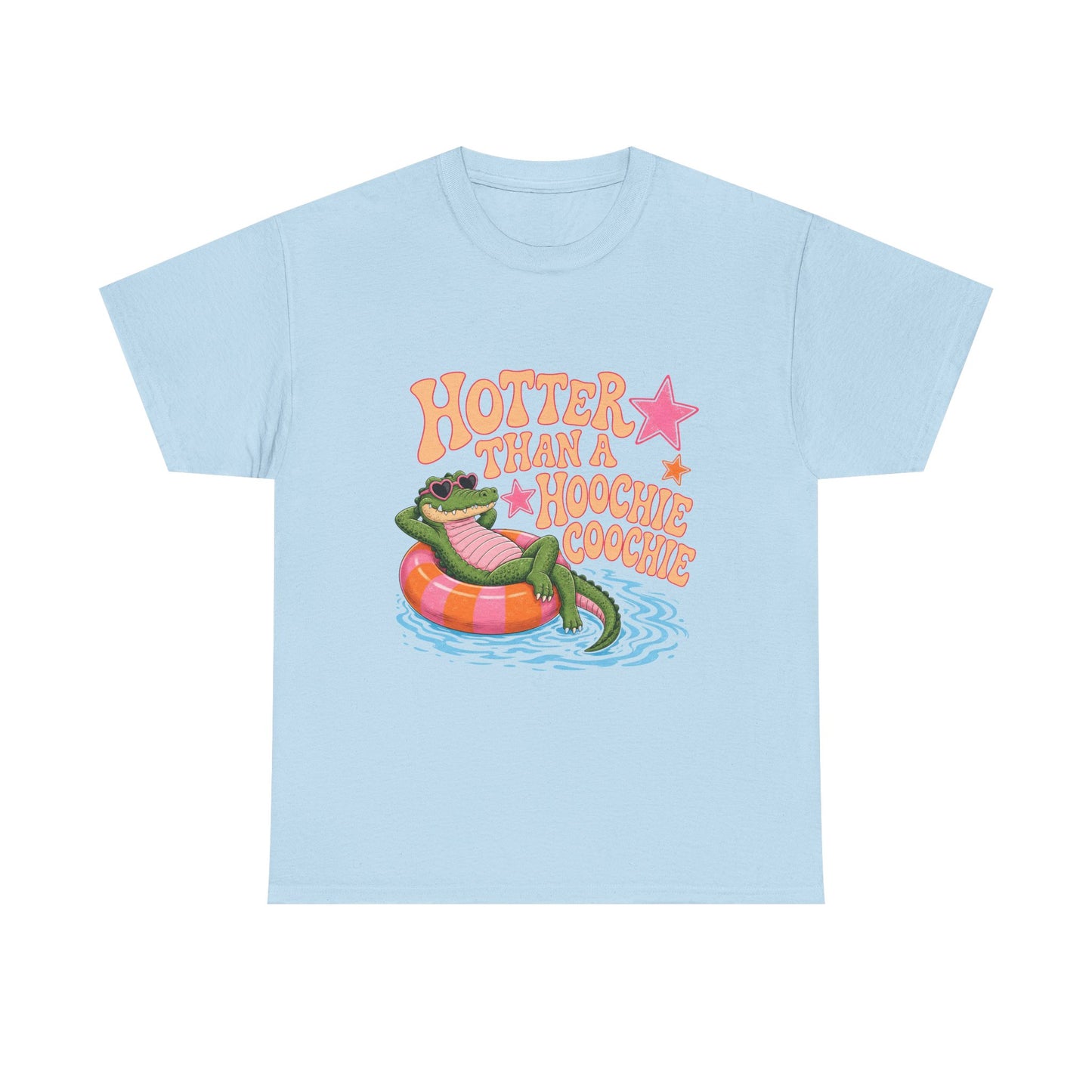Graphic Tee — "Hotter Than a Hoochie Coochie" Alligator Pool Float Shirt