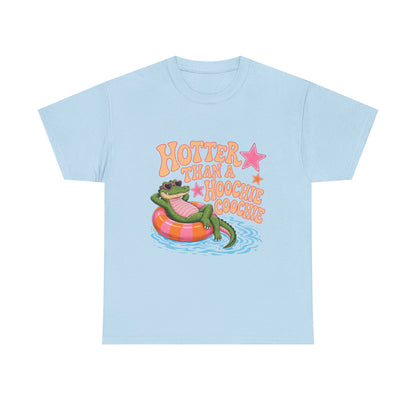 Graphic Tee — "Hotter Than a Hoochie Coochie" Alligator Pool Float Shirt