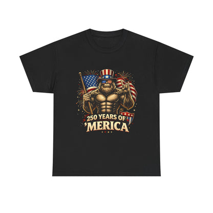 250 Years of America T-Shirt — Patriotic Uncle Sam Bigfoot Flag Tee