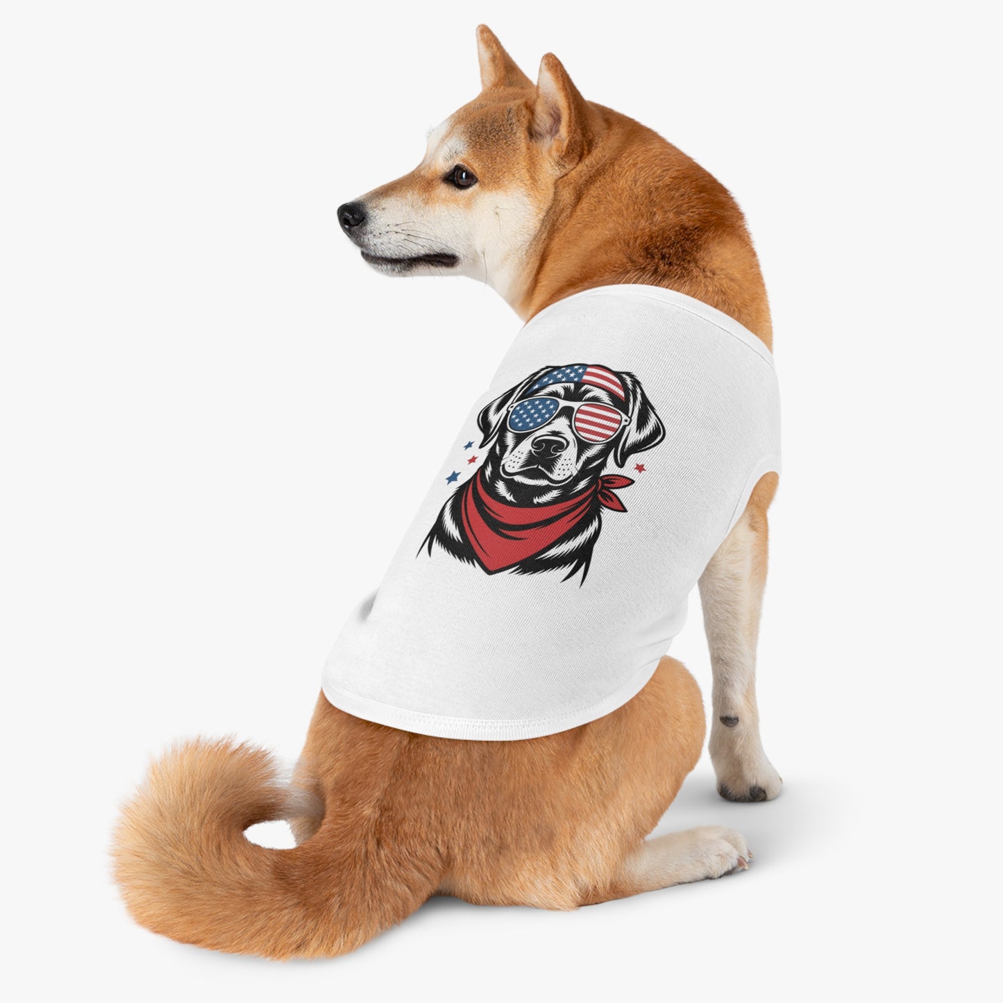 Patriotic Pup Tank Top — Dog with American Flag Sunglasses & Bandana