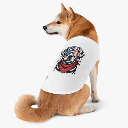 Patriotic Pup Tank Top — Dog with American Flag Sunglasses & Bandana
