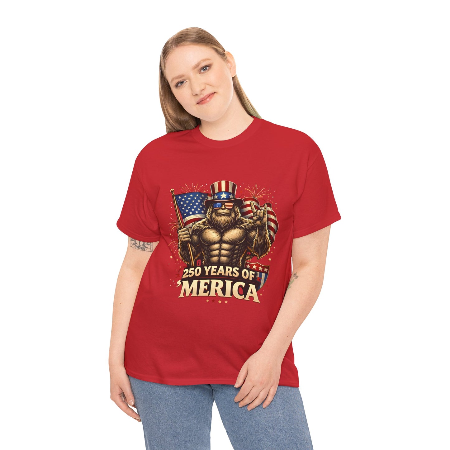 250 Years of America T-Shirt — Patriotic Uncle Sam Bigfoot Flag Tee