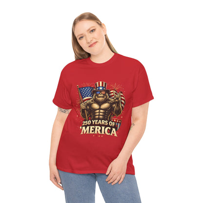 250 Years of America T-Shirt — Patriotic Uncle Sam Bigfoot Flag Tee