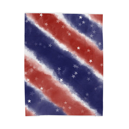 American Stars Velveteen Plush Blanket — Patriotic Red White & Blue Throw