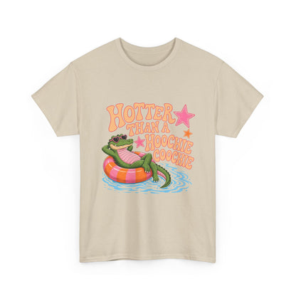 Graphic Tee — "Hotter Than a Hoochie Coochie" Alligator Pool Float Shirt