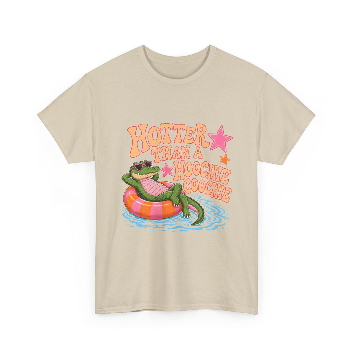 Graphic Tee — "Hotter Than a Hoochie Coochie" Alligator Pool Float Shirt
