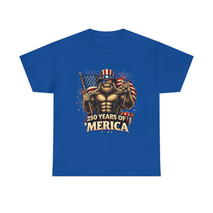 250 Years of America T-Shirt — Patriotic Uncle Sam Bigfoot Flag Tee