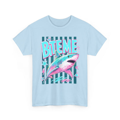 Shark 'Bite Me' Graphic Tee — Retro Neon Coastal Surf T-Shirt