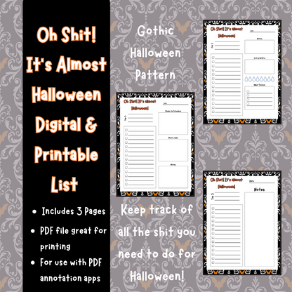 "Oh Shit! It's Almost Halloween"  Checklist - Printable/Digital