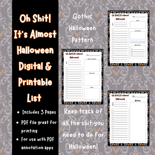 "Oh Shit! It's Almost Halloween"  Checklist - Printable/Digital