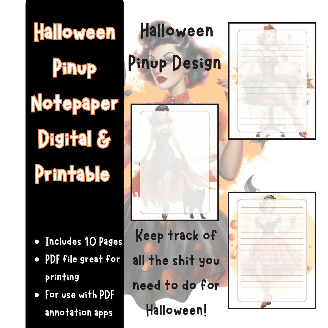 Halloween Pinup Notepaper Digital and Printable