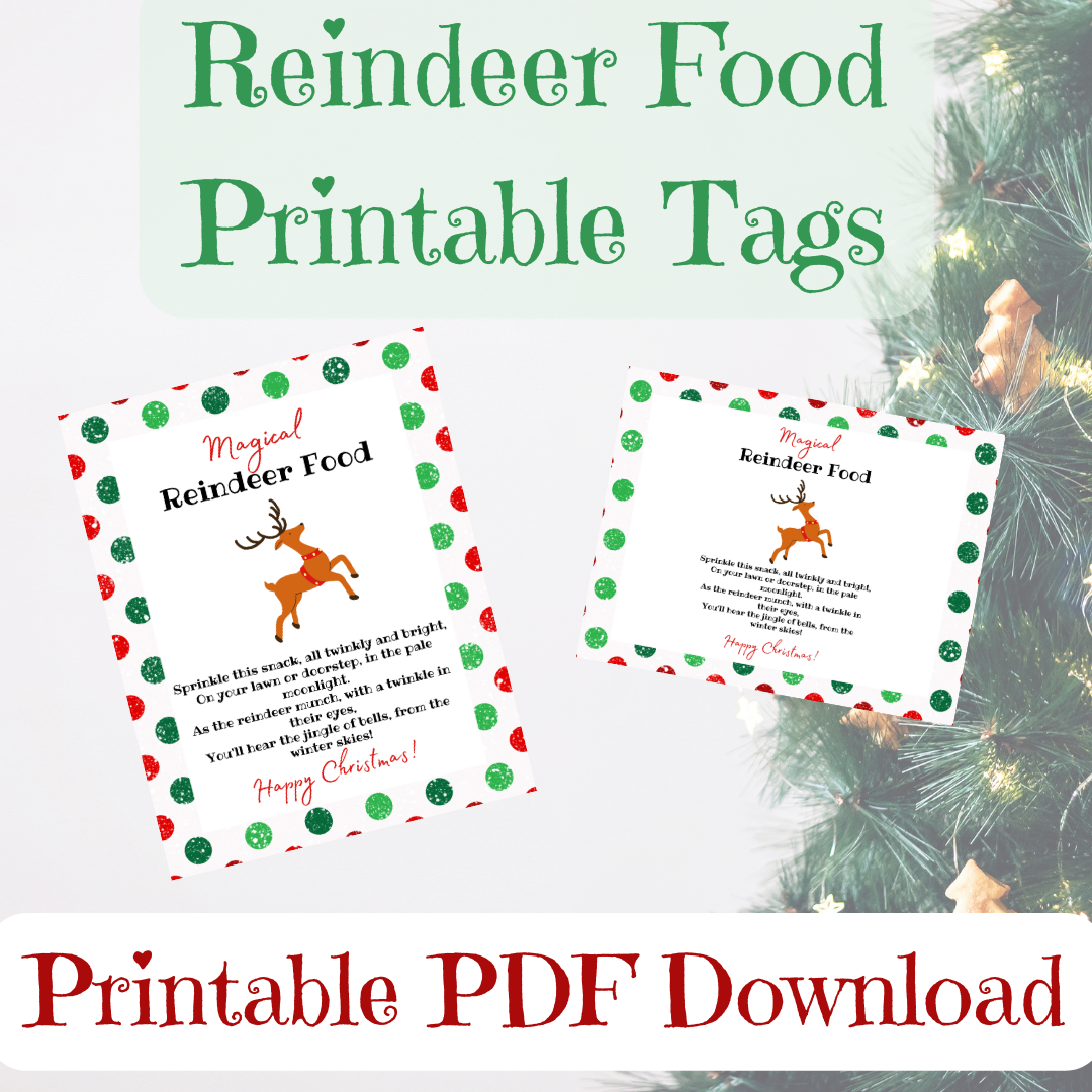 Magical Reindeer Food Tag Printable Instant Download PDF Green and Red Dots