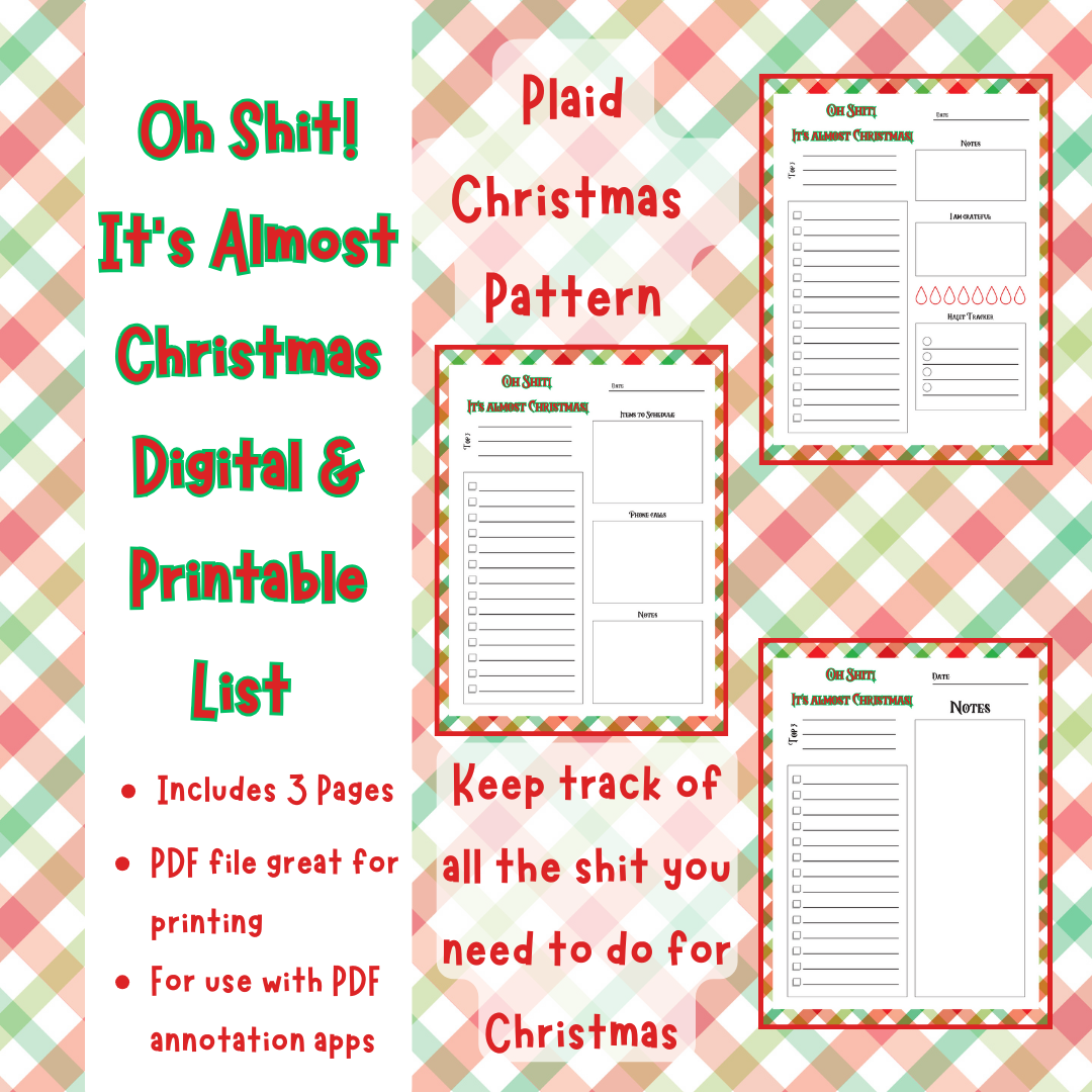 "Oh Shit! It's Almost Christmas!" Checklist/Tracker Plaid