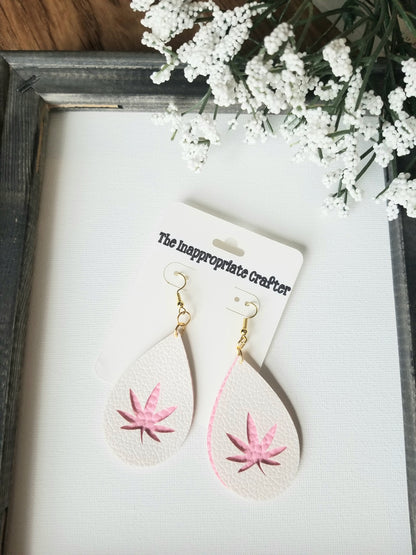 White and Pink Weed Cutout Earrings