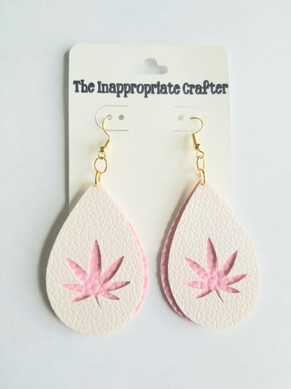 White and Pink Weed Cutout Earrings