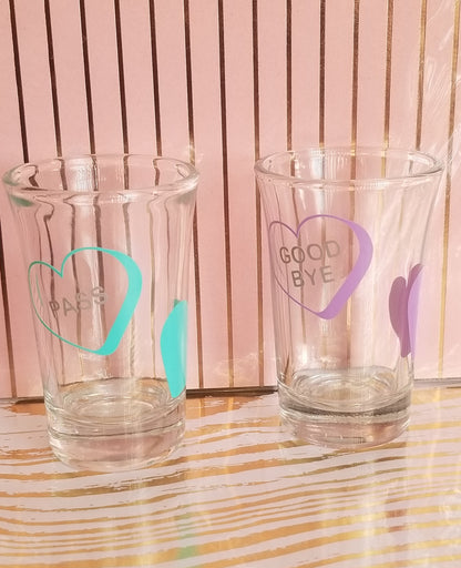 Anti-Valentine's Candy Hearts Shot Glass "Good Bye"