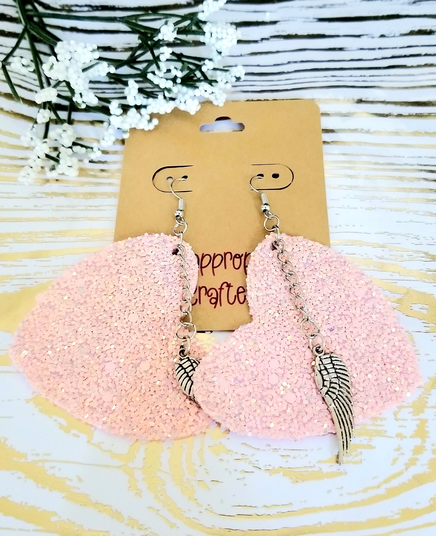 Pink Hearts & Wings Earrings