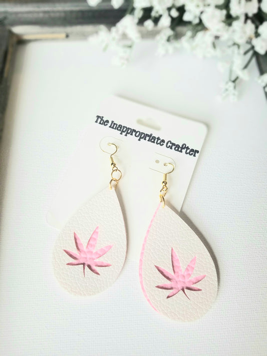 White and Pink Weed Cutout Earrings