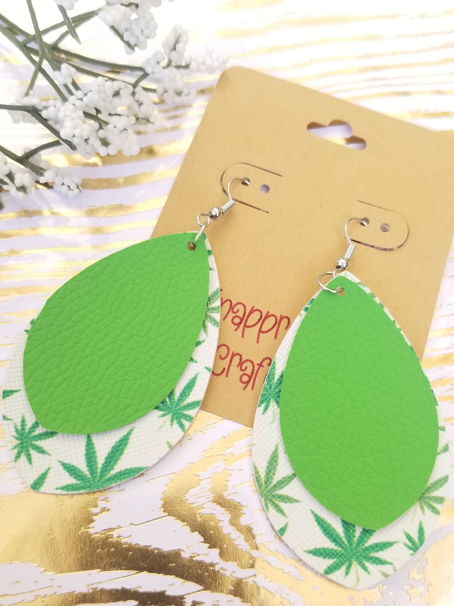 Green & White Pot Leaf Layered Earrings