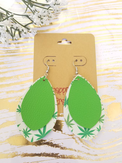 Green & White Pot Leaf Layered Earrings