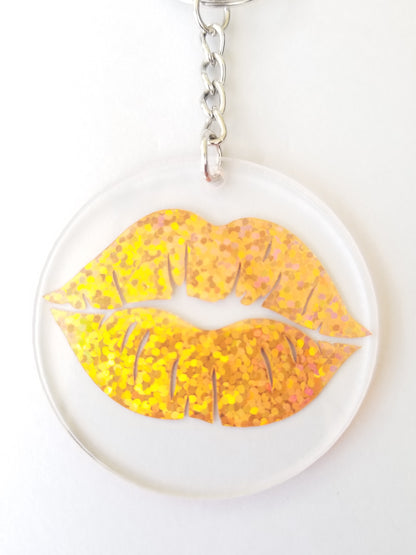 Gold Holographic Lips Keychain